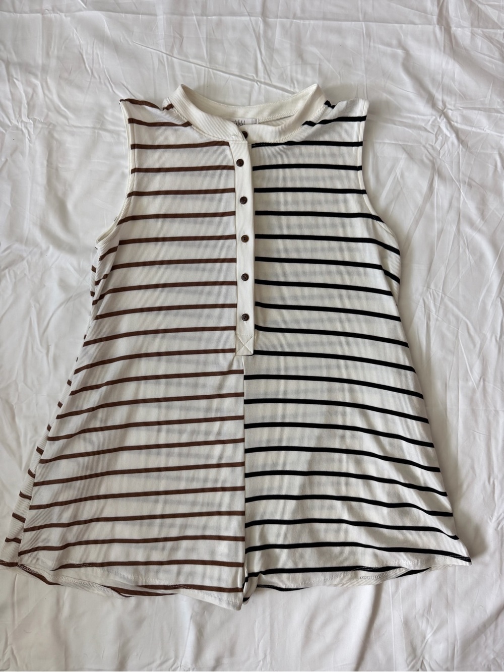 Shop Talulah striped sleeveless henley romper cream with Brown-Black size Large